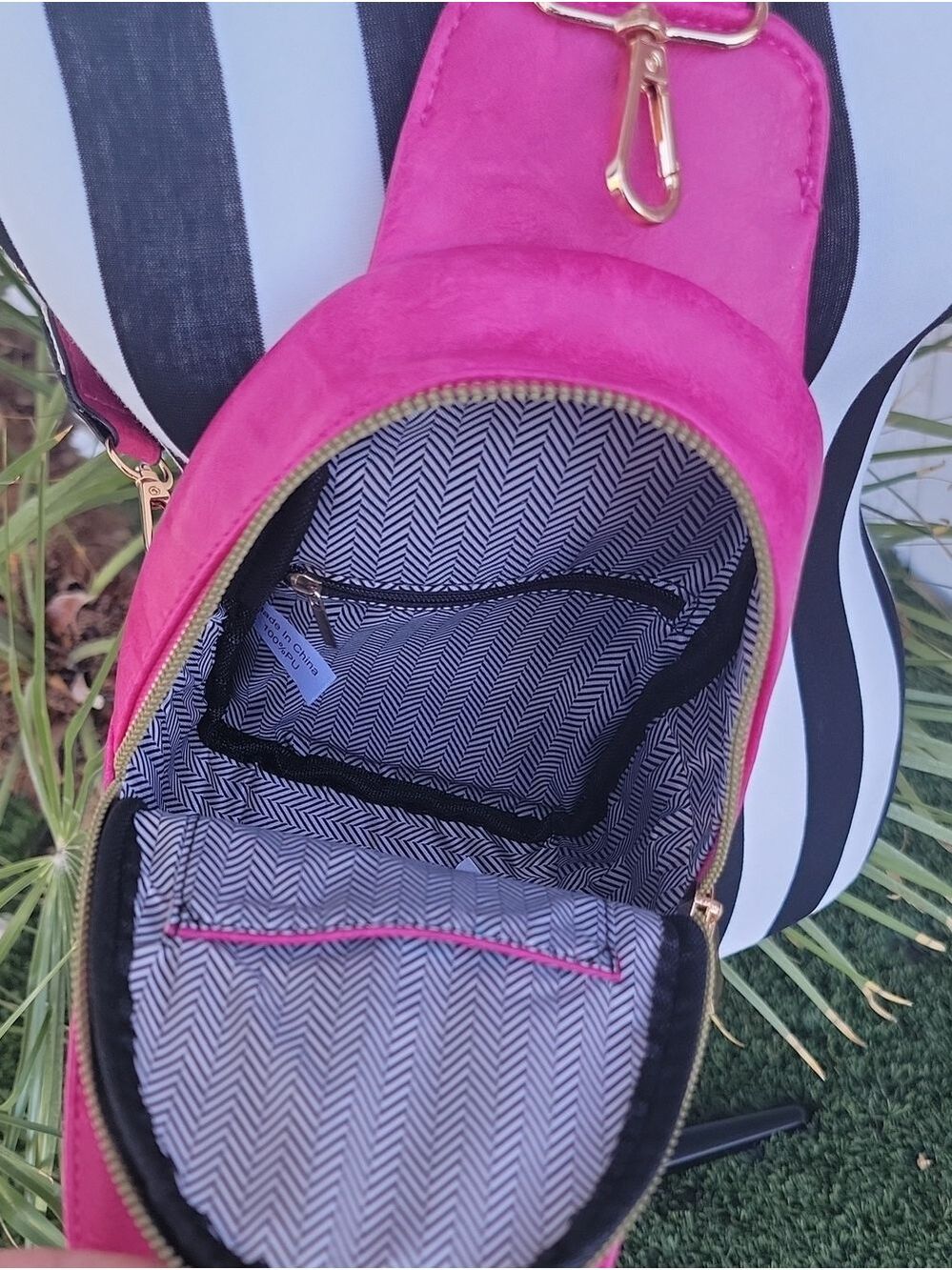 Fuchsia Vegan Leather cross body Sling Bag with Guitar Strap - Picture 6 of 9
